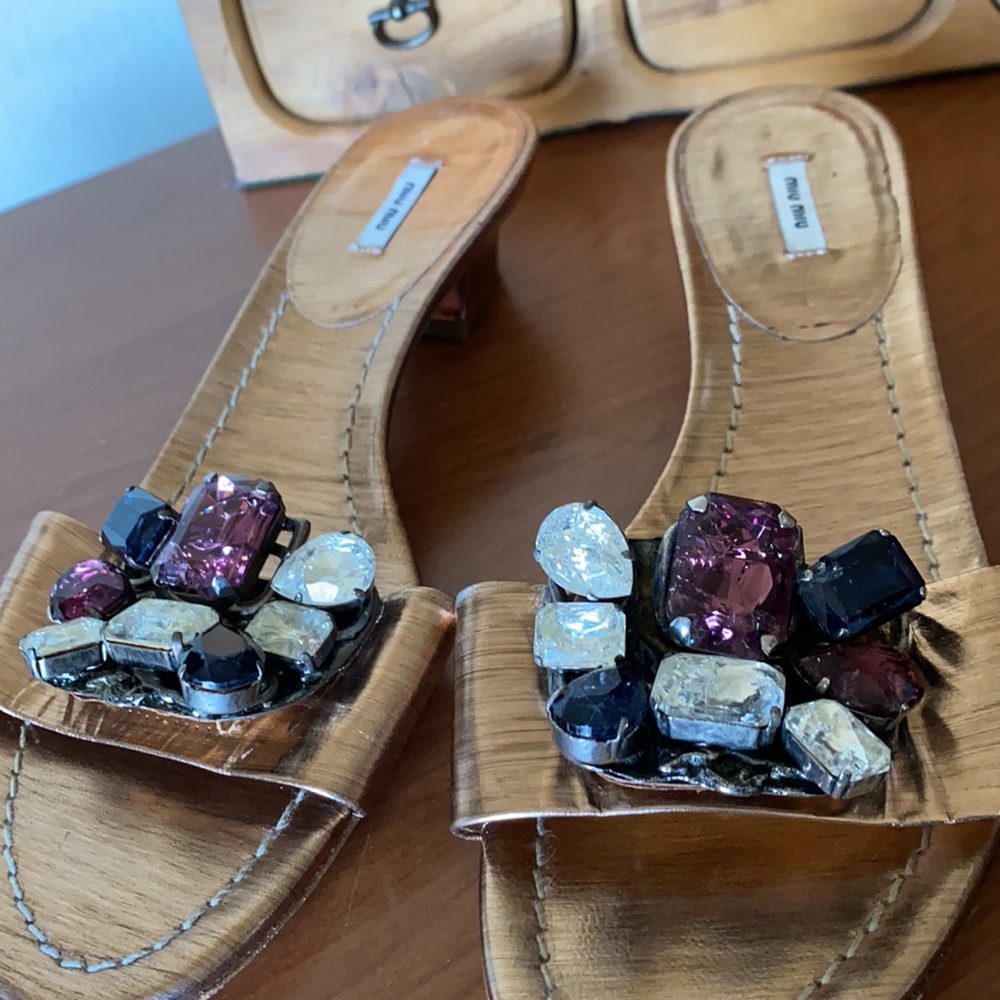 Miu Miu Bronze Jeweled Sandals - Picture 7 of 8